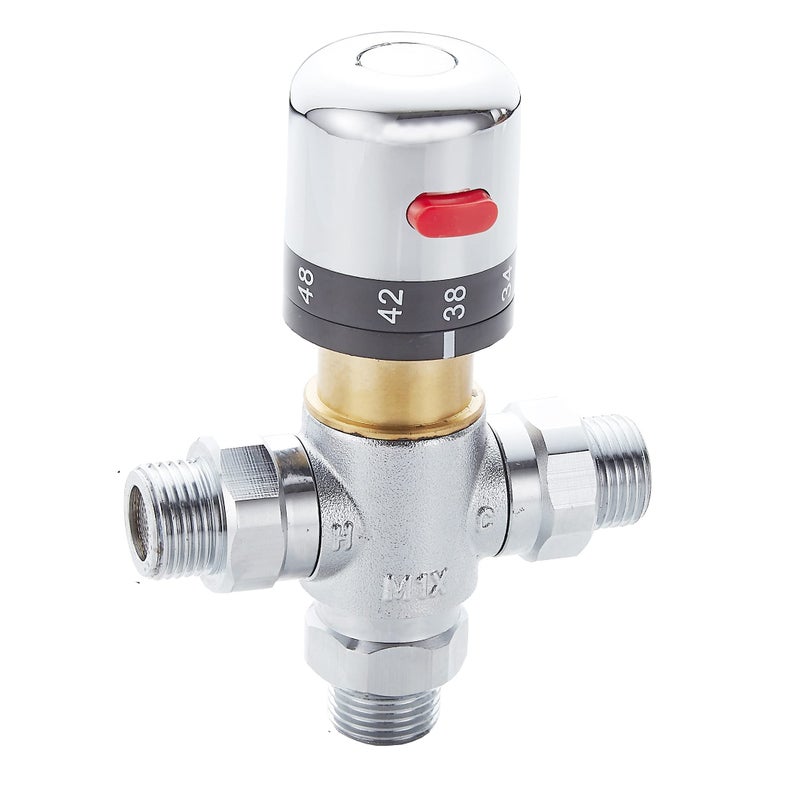 Fyeer 3-Way Thermostatic Mixing Valve, DN15 Temperature Control Bathroom Faucet and Shower Water Mixer Valve G1/2 NPS Male Connections,Chromeâ€¦ - Image 1
